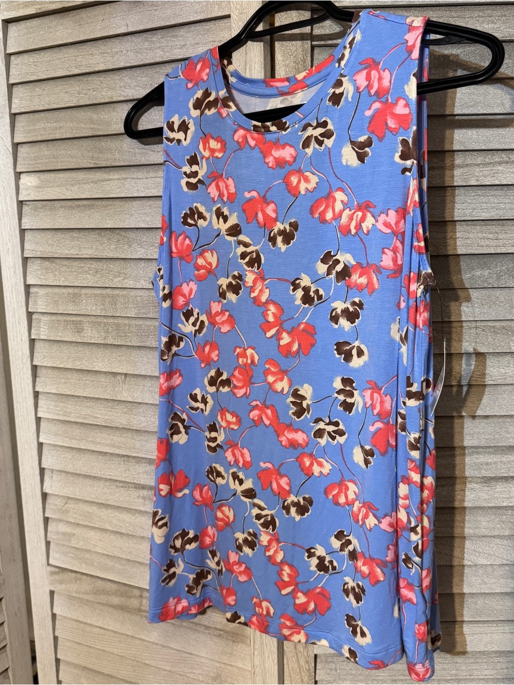 Nine West Essential Easy High-Neck Tank Top Blue Luisa Floral Sleeveless Size M